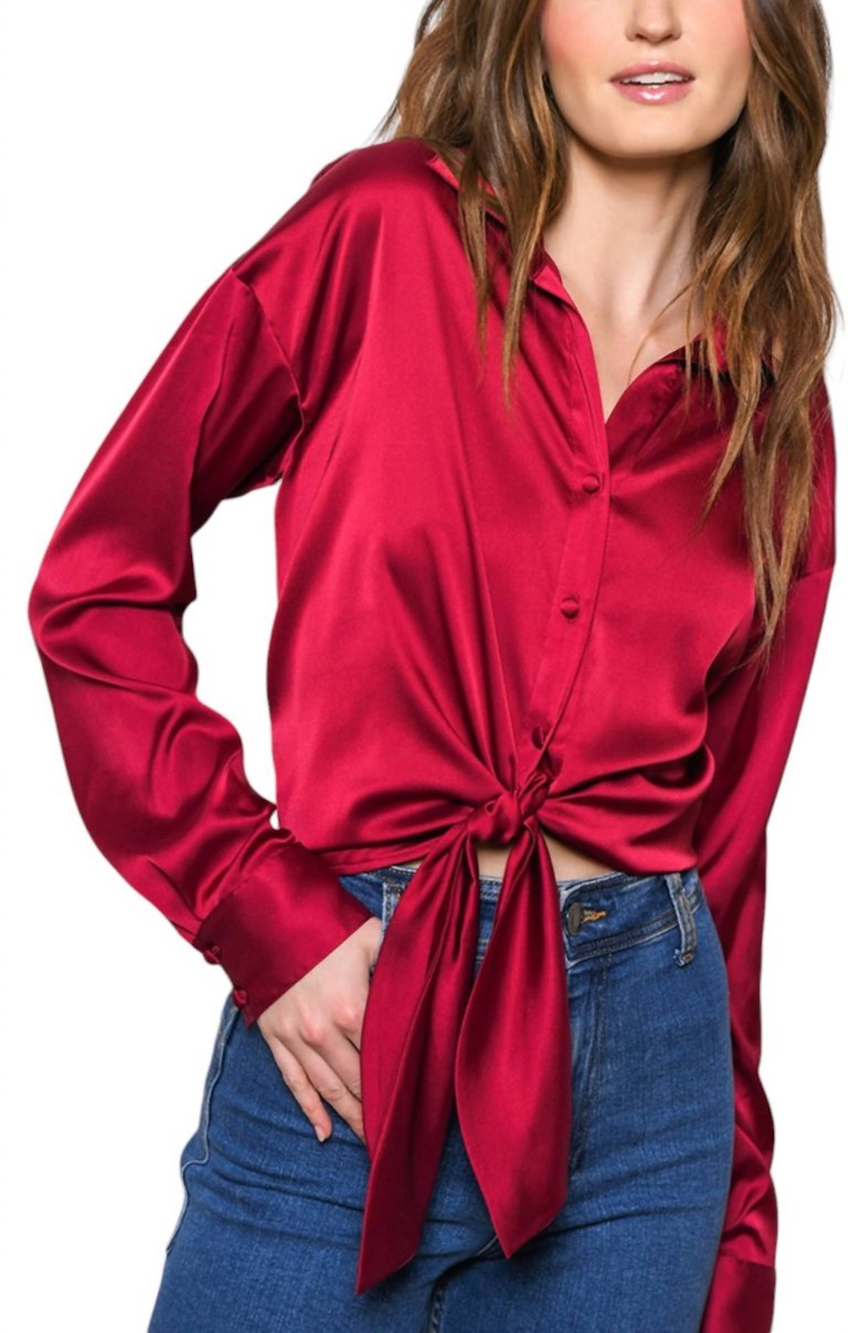 Robbie Tie Waist Top In Burgandy