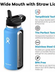 Vacuum Insulated Stainless Steel Water Bottle Wide Mouth With Straw Lid 40 OZ