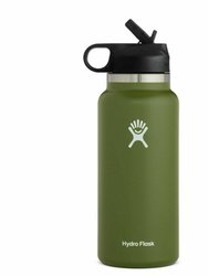 Vacuum Insulated Stainless Steel Water Bottle Wide Mouth With Straw Lid 40 OZ - Army Green