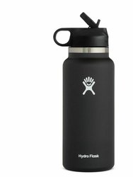 Vacuum Insulated Stainless Steel Water Bottle WideMouth With Straw Lid 32 OZ - Black