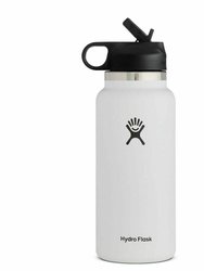 Vacuum Insulated Stainless Steel Water Bottle WideMouth With Straw Lid 32 OZ - White