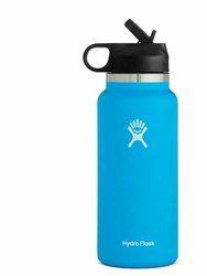 Vacuum Insulated Stainless Steel Water Bottle WideMouth With Straw Lid 32 OZ - Blue