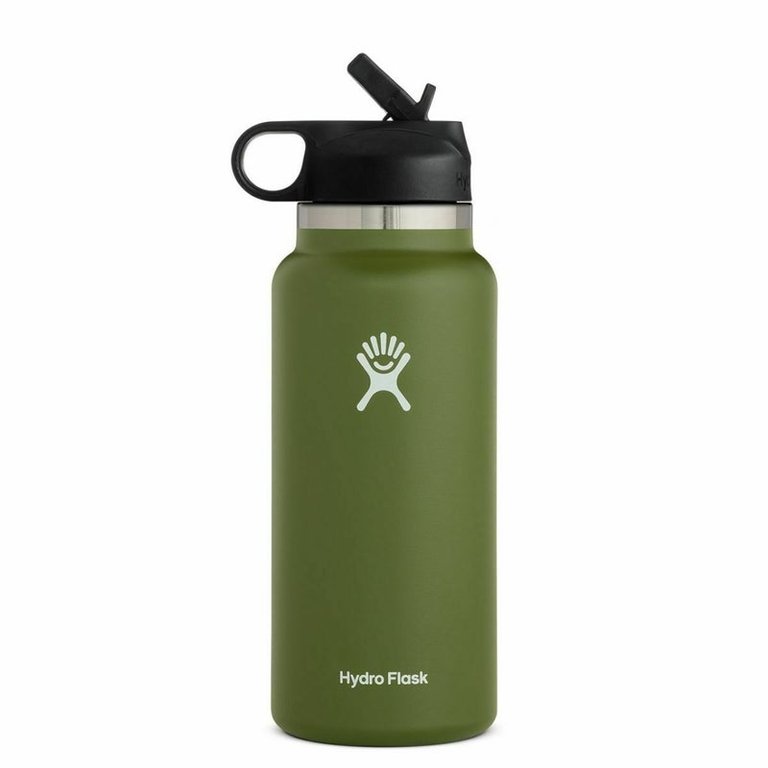 Vacuum Insulated Stainless Steel Water Bottle WideMouth With Straw Lid 32 OZ - Army Green