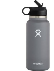 Vacuum Insulated Stainless Steel Water Bottle WideMouth With Straw Lid 32 OZ - Grey