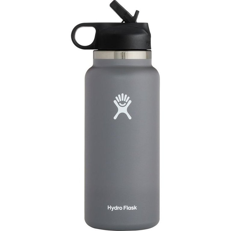 Vacuum Insulated Stainless Steel Water Bottle WideMouth With Straw Lid 32 OZ - Grey