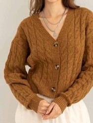 Cable Knit Cardigan Sweater - Pale Brown