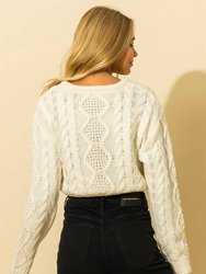 Double Zero Cable Knit Drawstring Hem Crop Sweater