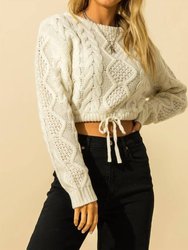 Double Zero Cable Knit Drawstring Hem Crop Sweater - Whip Cream