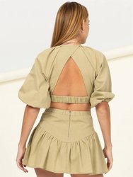 Fall Prairie Linen Crop Top And Mini Skirt Set