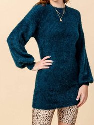 Puff Sleeve Knit Sweater Dress - Teal