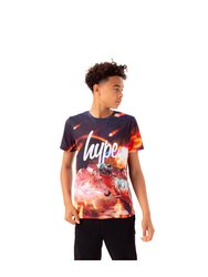 Boys Dinosaur Meteor Script T-Shirt - Red/Navy/White