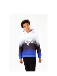 Boys Fade Script Hoodie - White/Black/Blue - White/Black/Blue