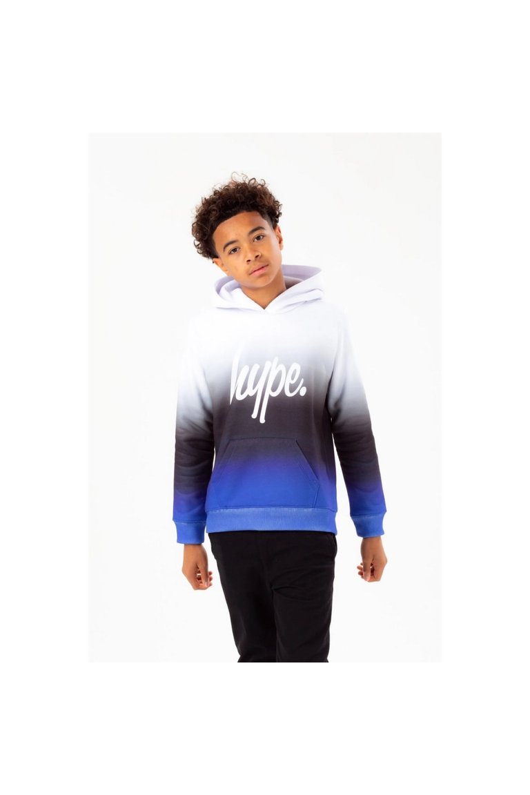 Boys Fade Script Hoodie - White/Black/Blue - White/Black/Blue