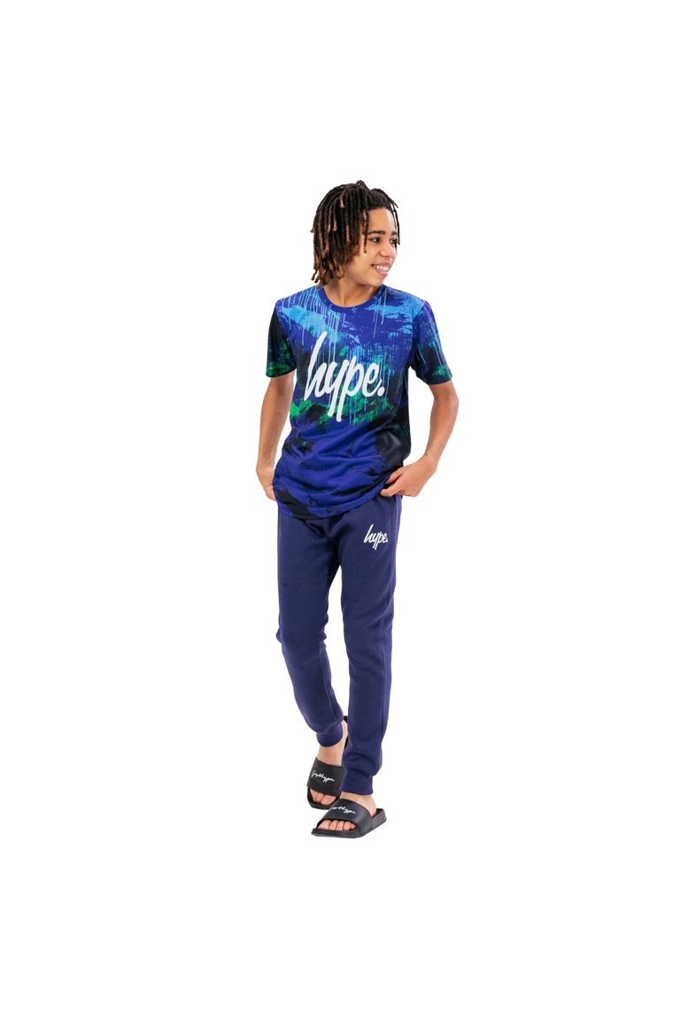 Boys Reef Spray Script T-Shirt & Jogging Bottoms Set - Navy/Green/White