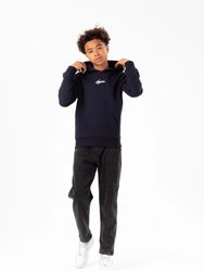 Boys Scribble Embroidered Hoodie - Navy