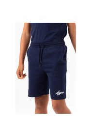Boys Scribble Embroidered Sweat Shorts - Navy