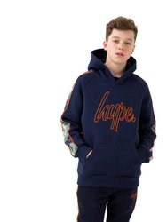 Boys Spring Camo Hoodie - Navy/Orange