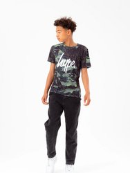 Boys Tyler Camo Script T-Shirt - Khaki