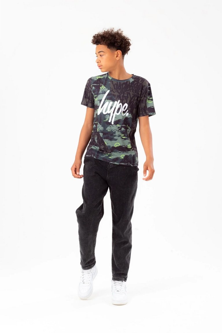 Boys Tyler Camo Script T-Shirt - Khaki