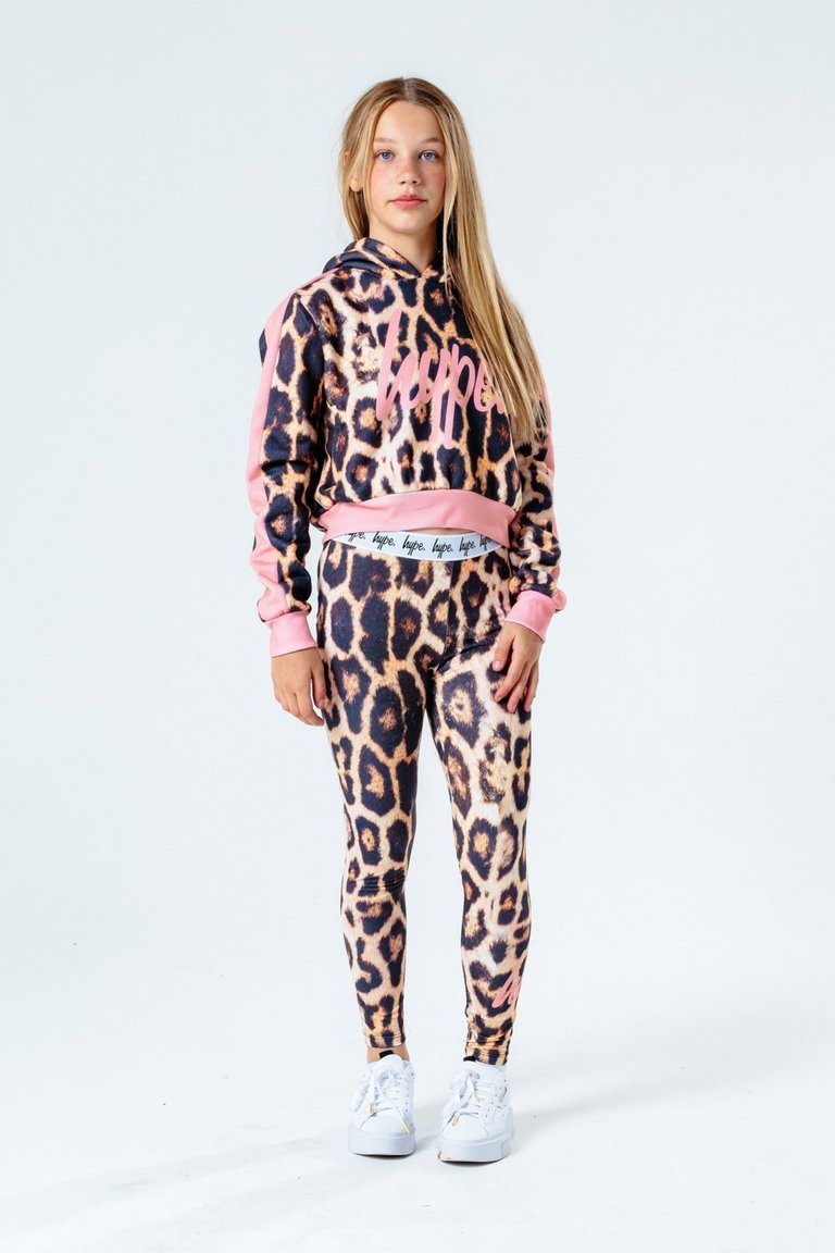 Childrens/Kids Leopard Print Crop Hoodie - Multicolored