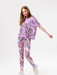 Girls Abstract Leopard Print Drop Shoulder Boxy T-Shirt - Pink