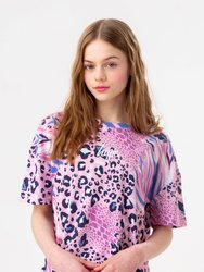 Girls Abstract Leopard Print Drop Shoulder Boxy T-Shirt