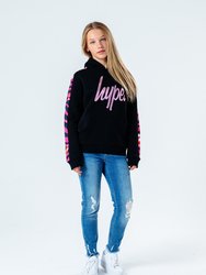 Girls Animal Panel Pullover Hoodie - Black/Pink