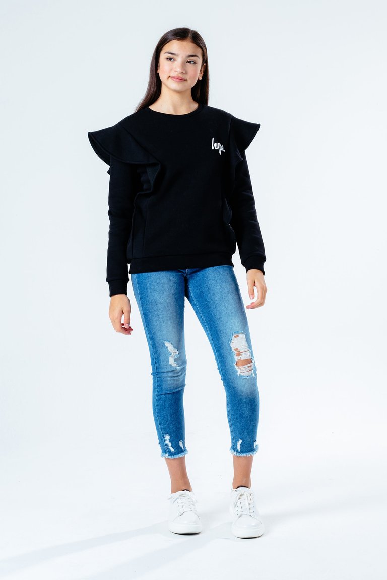 Girls Annabel Ruffle Sweater - Black