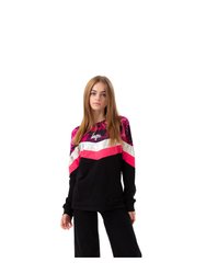 Girls Black Chevron Tie Dye Fade Script Long Sleeved T-Shirt - Black/Pink - Black/Pink