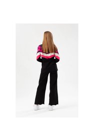 Girls Black Chevron Tie Dye Fade Script Long Sleeved T-Shirt - Black/Pink
