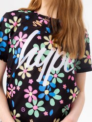 Girls Black Daisy Script T-Shirt