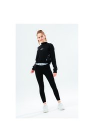 Girls Black Leopard Panel Scribble Cropped High Neck