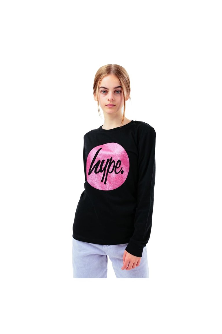 Girls Black Script Glitter Long Sleeve T-shirt - Black/Pink