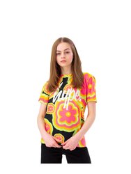 Girls Bubble Floral Script T-Shirt - Black/Pink/Green