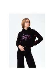 Girls Cheetah Panel Script Crop Hoodie