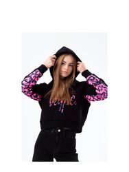 Girls Cheetah Panel Script Crop Hoodie