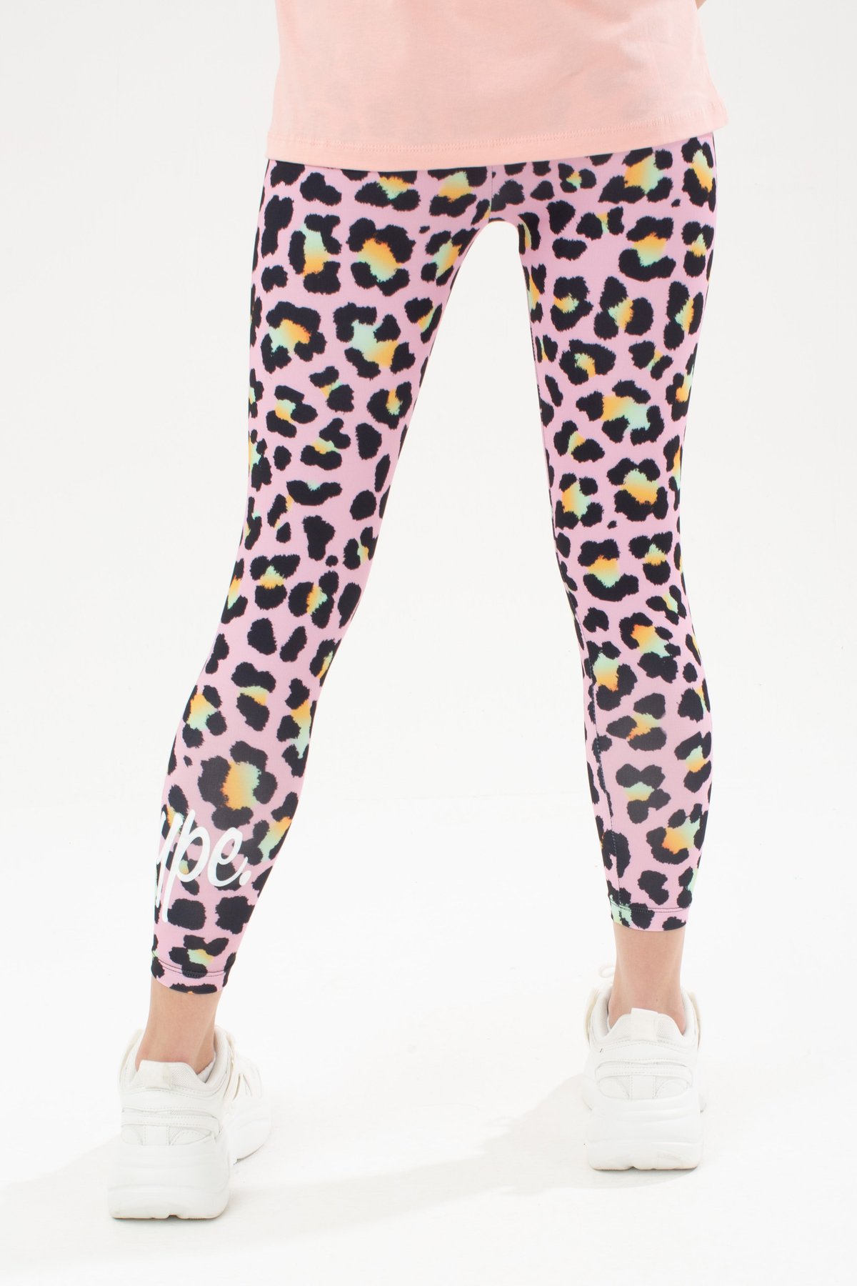 Hype Pink/White Girls Disco Leopard T-Shirt And Leggings Set