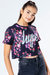 Girls Ditsy Floral Crop Top  - Black/Peach/Pink