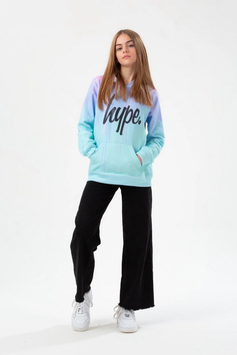 Girls Drip Glitter Script Hoodie - Mint