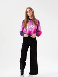 Girls Drips Foil Script Crop Hoodie - Dark Pink/Silver - Dark Pink/Silver