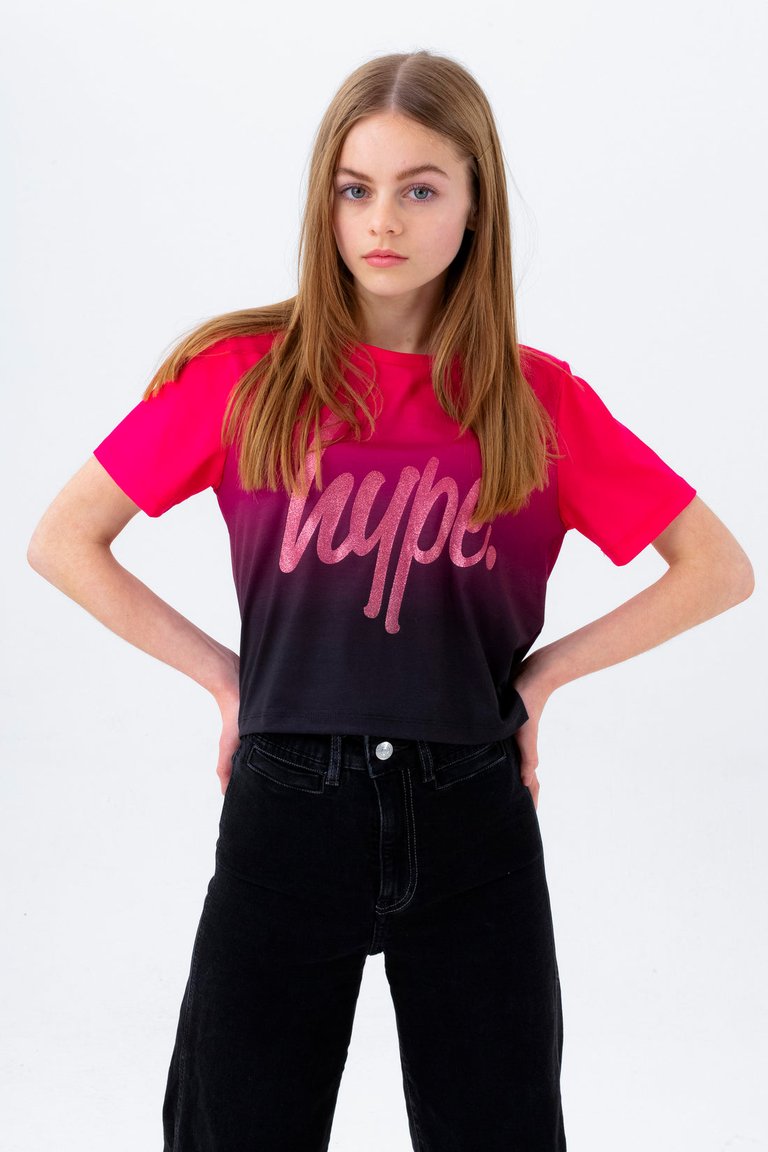 Girls Fade Crop T-Shirt - Berry/Black - Berry/Black