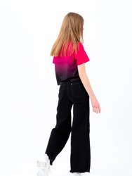 Girls Fade Crop T-Shirt - Berry/Black