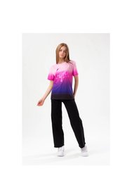 Girls Fade Foil Script T-Shirt - Pink/Purple/Black