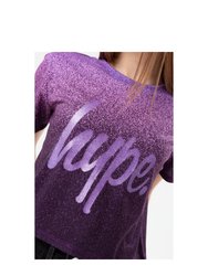 Girls Fade Glitter Script Crop T-Shirt - Purple
