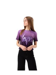 Girls Fade Glitter Script Crop T-Shirt - Purple