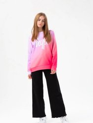 Girls Fade Holographic Script Crew Neck Sweatshirt - Pink