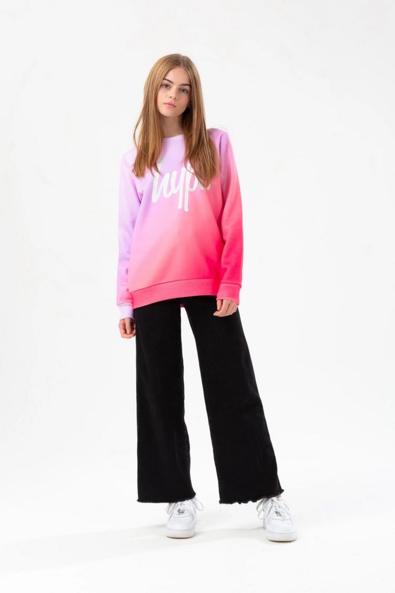 Girls Fade Holographic Script Crew Neck Sweatshirt - Pink