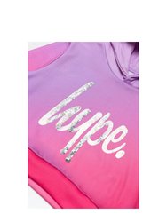 Girls Fade Holographic Script Crop Hoodie