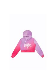 Girls Fade Holographic Script Crop Hoodie - Pink