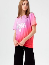 Girls Fade Holographic Script T-Shirt - Pink